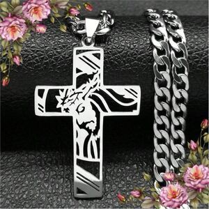 Jesus‎ Cross Necklace For Men Stainless Steel Pendant Necklace